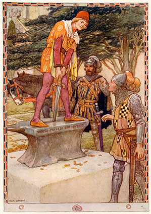 Артур извлекает меч из камня. Художник A. Dixon