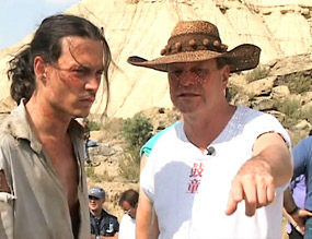 Джонни Депп и Терри Гиллиам на съемках фильма «Человек, который убил Дон Кихота».