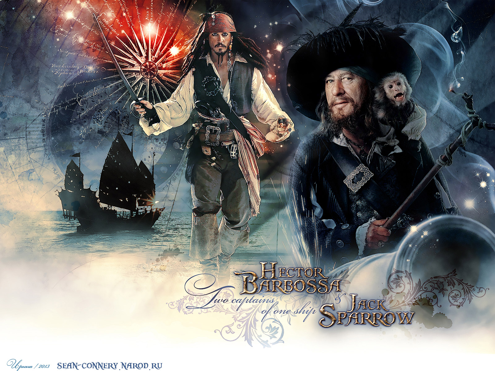     (Pirates of the Caribbean),   ,  , Jack Sparrow & Hector Barbossa,   (Johnny Depp)  Wallpaper